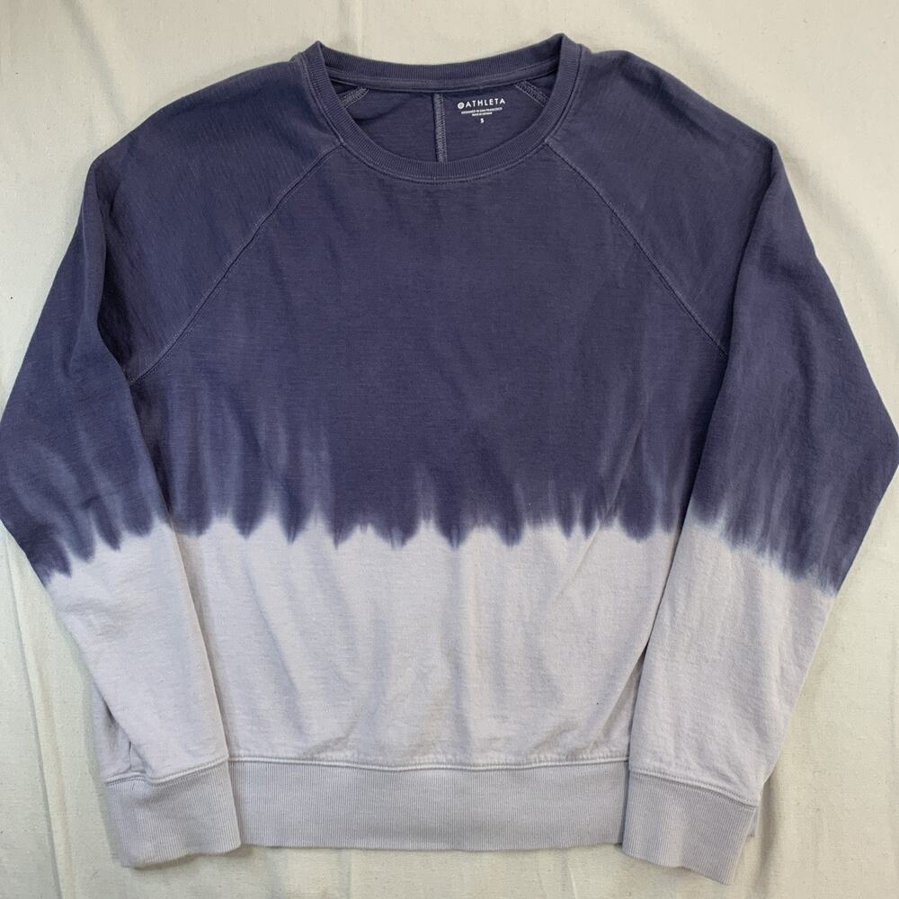 Athleta Sundown Women’s S Dip Dye Crew Sweatshirt Purple Ombre Cotton Pullover